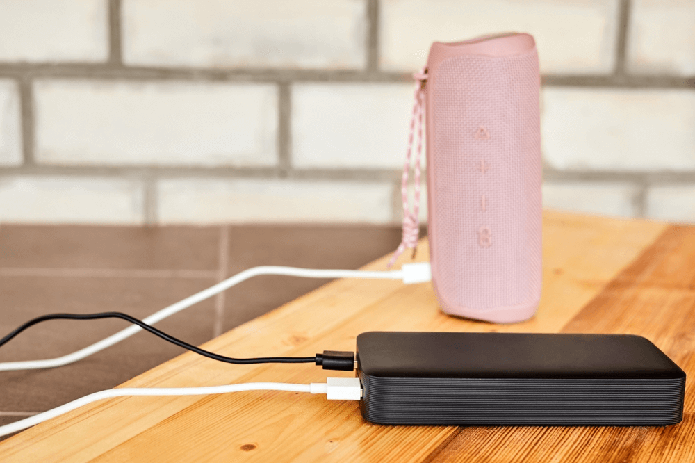 Pink speaker is charged
